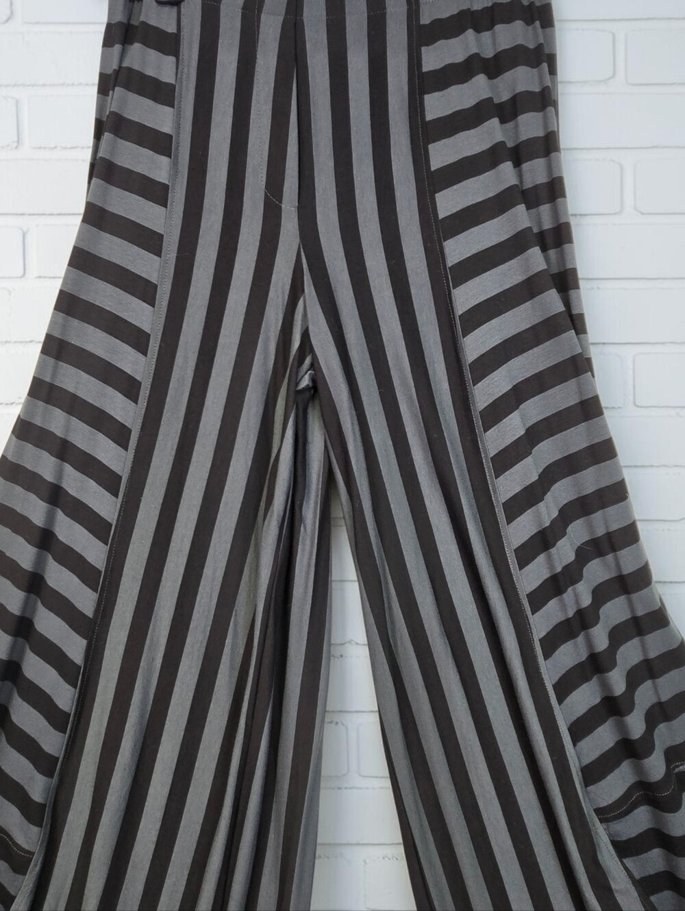 Alembika Knit Lantern Pant Black Grey Stripes Wide Leg Art To Wear Size 3 / Med - Picture 16 of 16